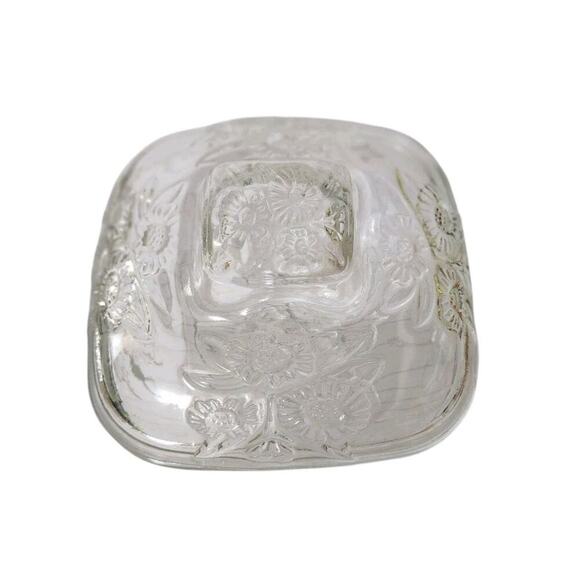 Vintage Square Glass Floral Daisy Candy Trinket Dish w/Lid - Picture 2 of 5